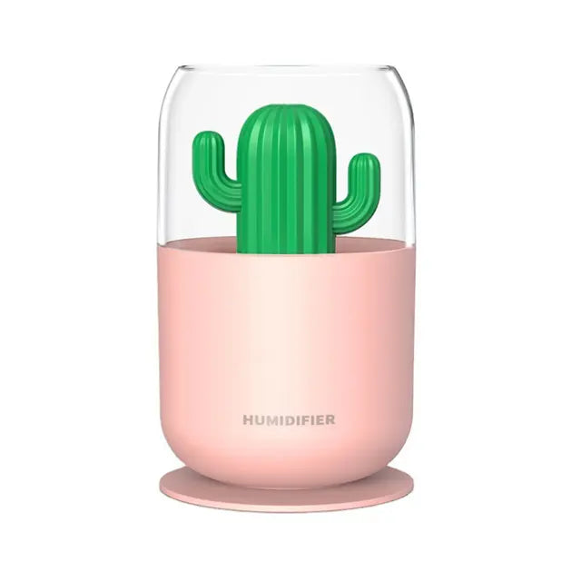 300ml Mini Cactus Humidifier with Night Light - USB Cool Mist for Bedroom