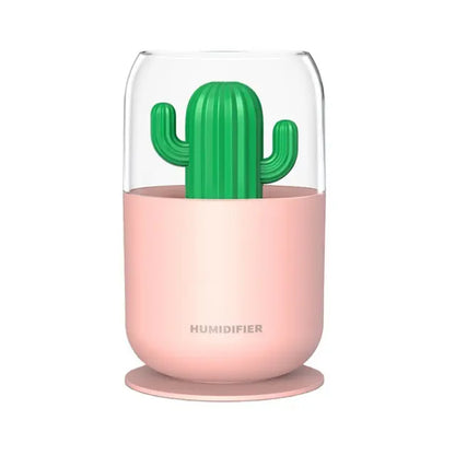 300ml Mini Cactus Humidifier with Night Light - USB Cool Mist for Bedroom