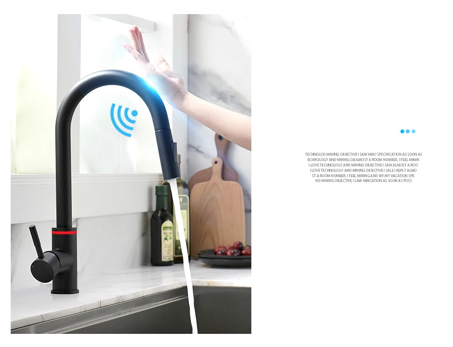 Smart Touch Black Kitchen LED Faucets Crane For Sensor Kitchen Water Tap Sink Rotate Touch Faucet Water Mixer Tap KH-1067