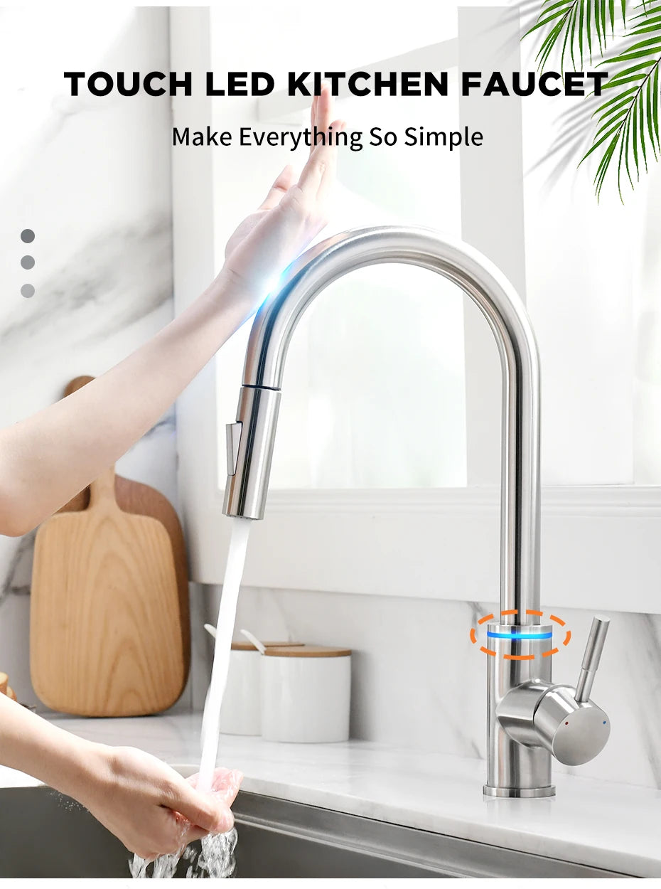 Smart Touch Black Kitchen LED Faucets Crane For Sensor Kitchen Water Tap Sink Rotate Touch Faucet Water Mixer Tap KH-1067