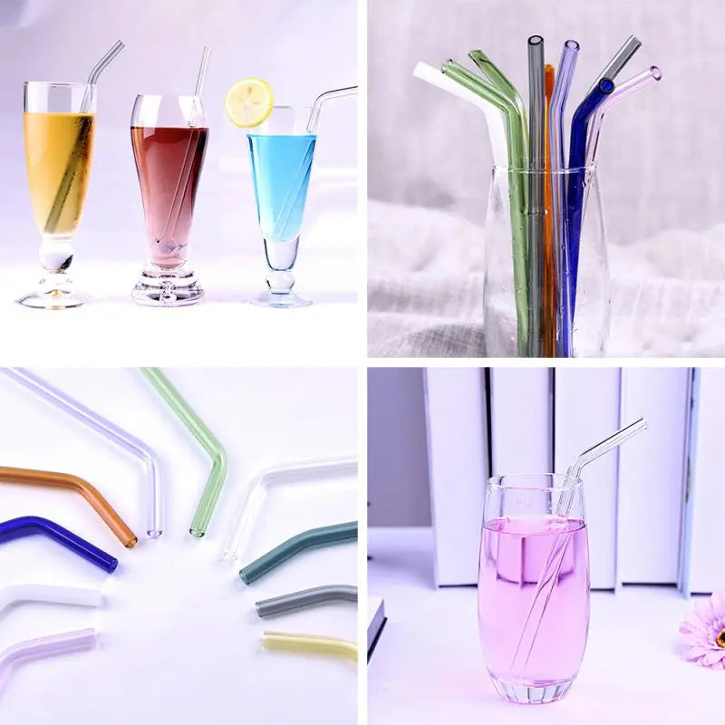 Rainbow Glass Drinking Straws Set