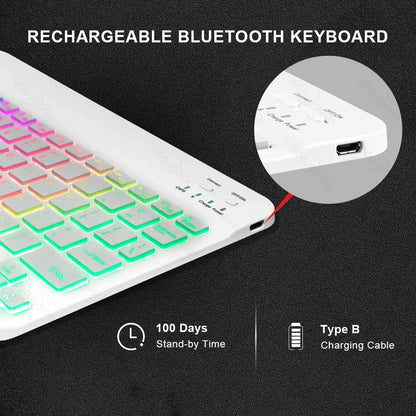 10inch Backlit For iPad Keyboard and Mouse Backlight Bluetooth Keyboard For IOS Android Windows Wireless Keyboard and Mouse