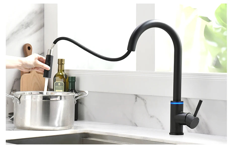 Smart Touch Black Kitchen LED Faucets Crane For Sensor Kitchen Water Tap Sink Rotate Touch Faucet Water Mixer Tap KH-1067