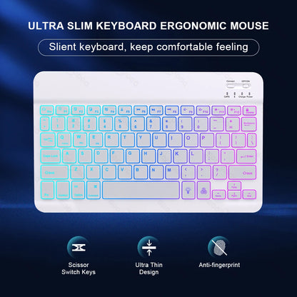 10inch Backlit For iPad Keyboard and Mouse Backlight Bluetooth Keyboard For IOS Android Windows Wireless Keyboard and Mouse