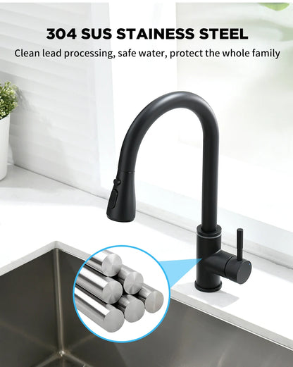 Smart Touch Black Kitchen LED Faucets Crane For Sensor Kitchen Water Tap Sink Rotate Touch Faucet Water Mixer Tap KH-1067