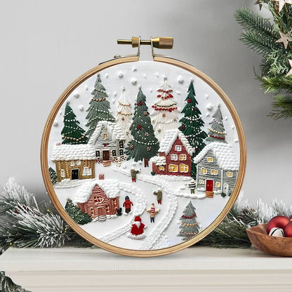 Christmas DIY Embroidery Kit Wreath Handmade Sewing Art Craft Beginners Needlework Printed Pattern Cross Stitch Set Xmas Gift