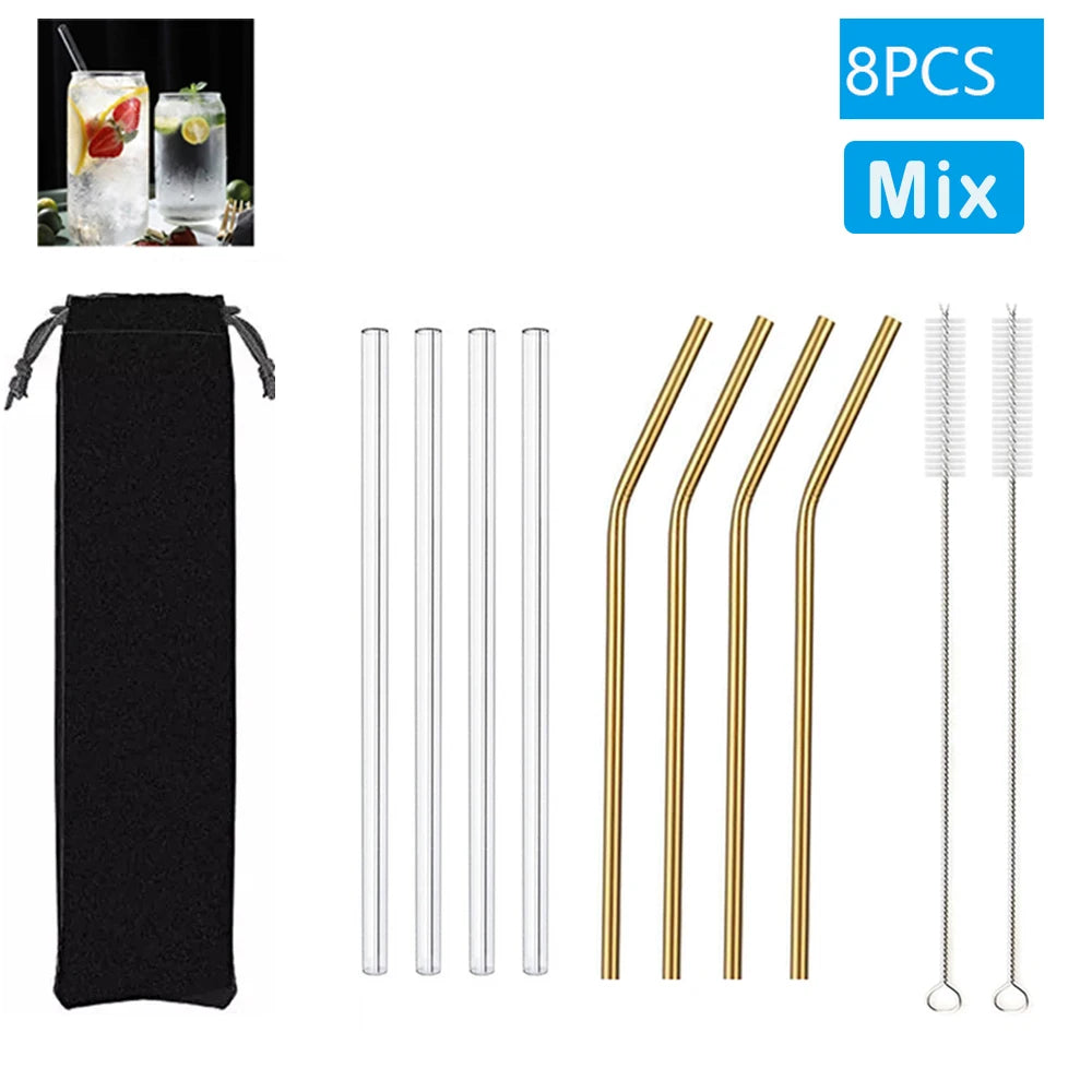 Reusable Glass Drinking Straws Set