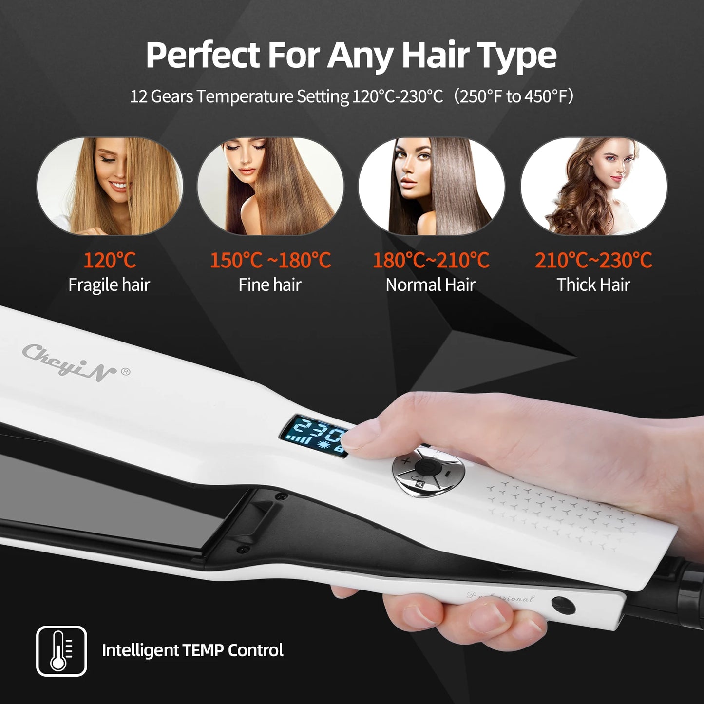 CkeyiN 44mm Ceramic Hair Straightener