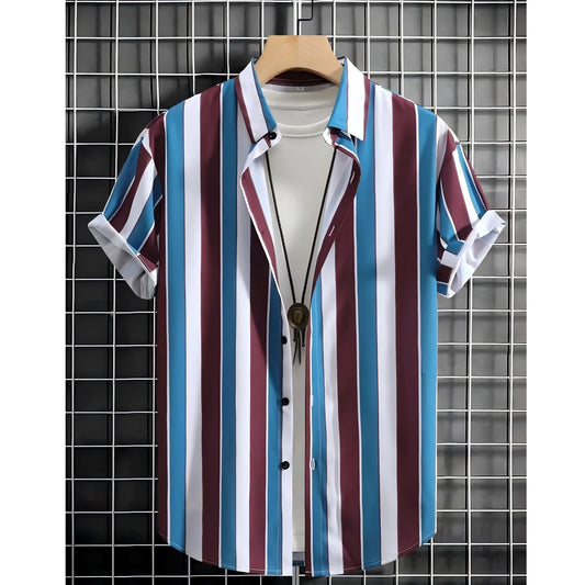 Men's Casual Striped Short Sleeve Shirt