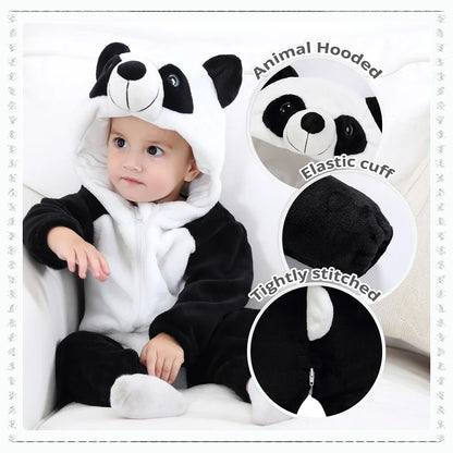 MICHLEY Halloween Baby Rompers Winter Clothes Costume Cow Flannel Hooded Bodysuits Pajamas Animals Overall Jumpsuit For Kids