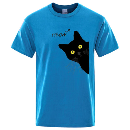 Meow Black Cat Print T-Shirt