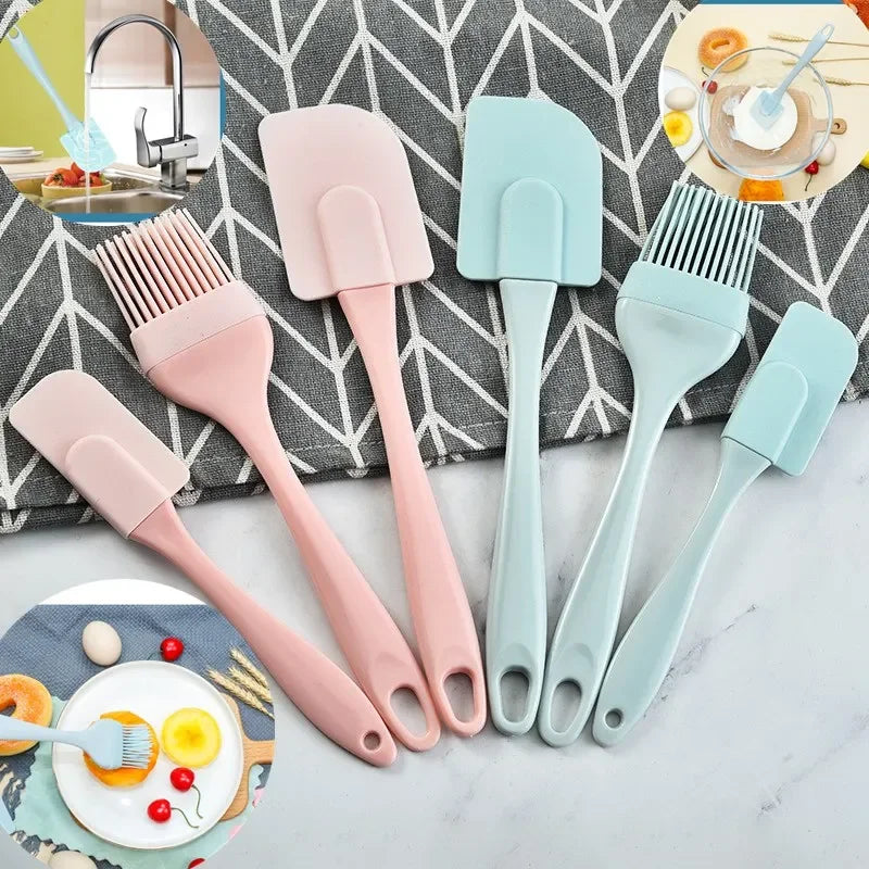 3Pcs/Set Kitchen Utensils Cooking Supplies Multi Purpose Cake Spatula Silicone Oil Brush Baking DIY Tools