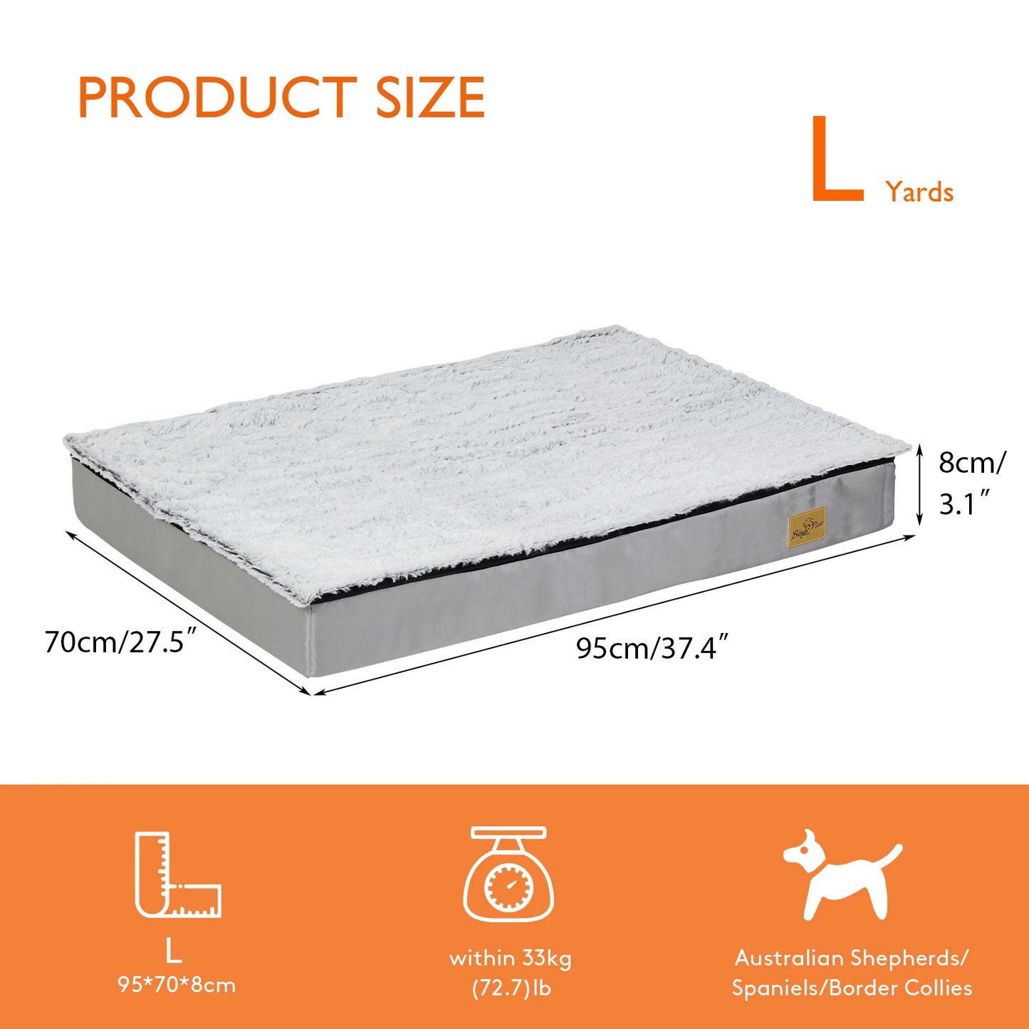 L XL 2XL 3XL Dog Bed Gray Orthopedic Pet Calming Bed Soft Sponge Foam Base Dog Crate Kennels Mat with Removable Cover