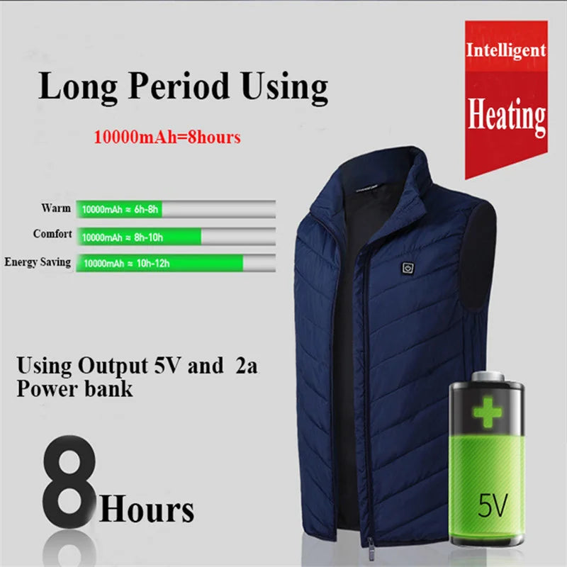 9Areas Self Heating Vest Jacket Vest Winter Electric USB Heater Tactical Jacket Thermal Vest Body Warmer Coat No Battery