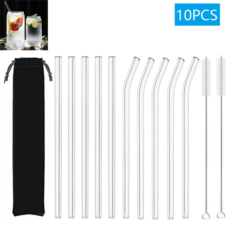 Reusable Glass Drinking Straws Set