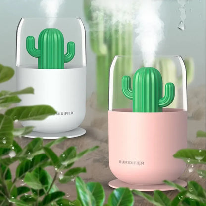 300ml Mini Cactus Humidifier with Night Light - USB Cool Mist for Bedroom