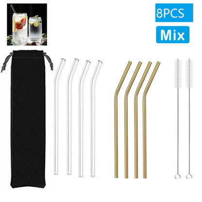 Reusable Glass Drinking Straws Set