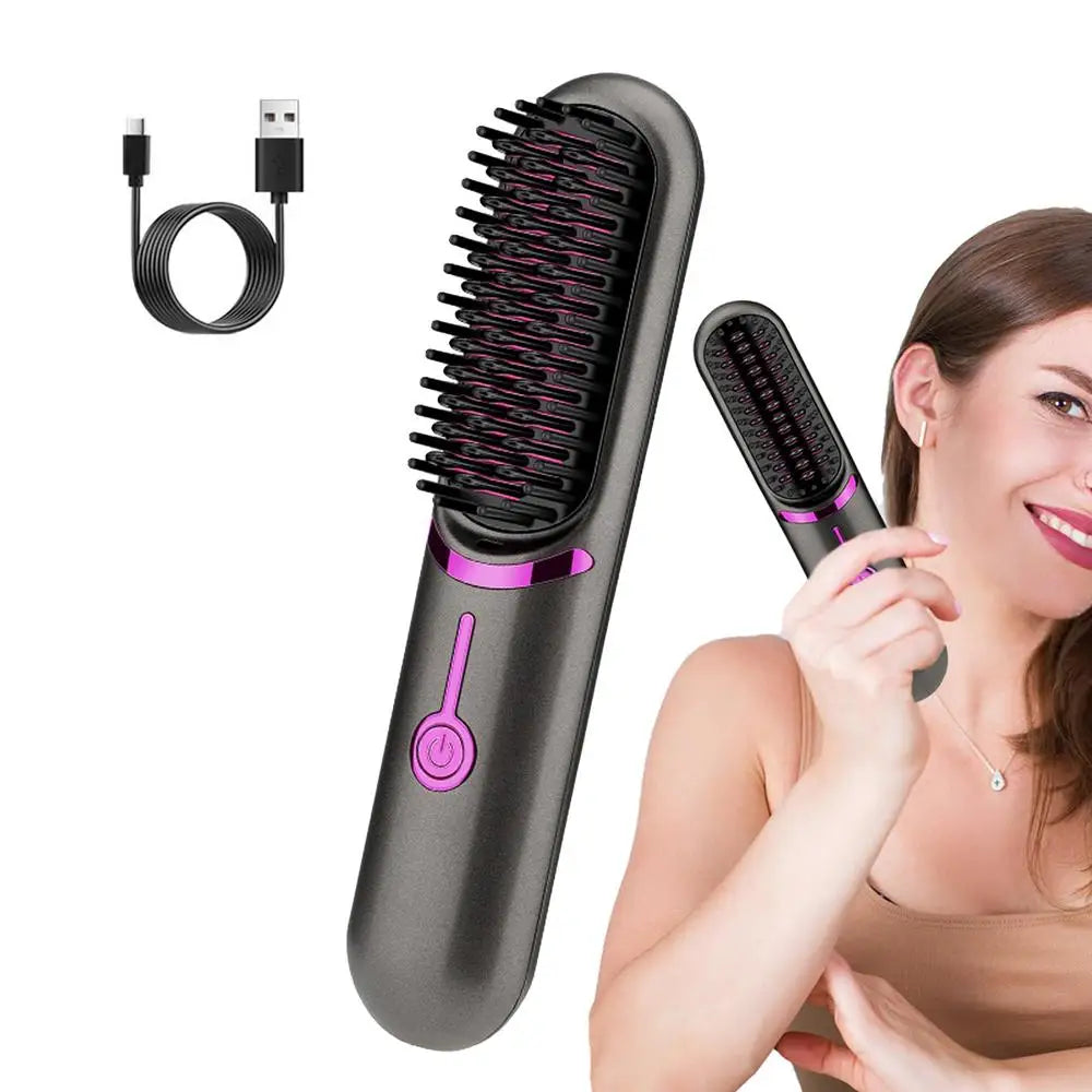 Portable Cordless Hair Straightener Brush