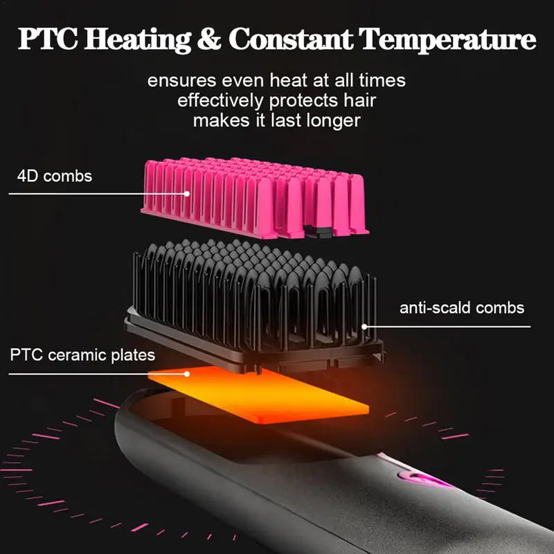 Portable Cordless Hair Straightener Brush