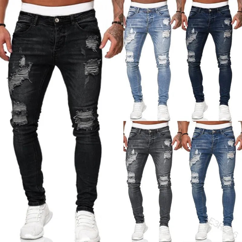 Ripped Mid-Waist Slim Fit Jeans