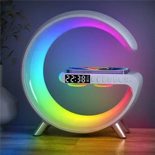 9" APP Control Wireless Charger Stereo Bluetooth Speaker RGB Night Light Alarm Clock For iPhone Samsung Fast Charging Station