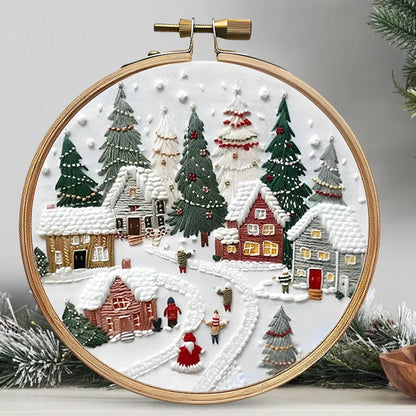 Christmas DIY Embroidery Kit Wreath Handmade Sewing Art Craft Beginners Needlework Printed Pattern Cross Stitch Set Xmas Gift