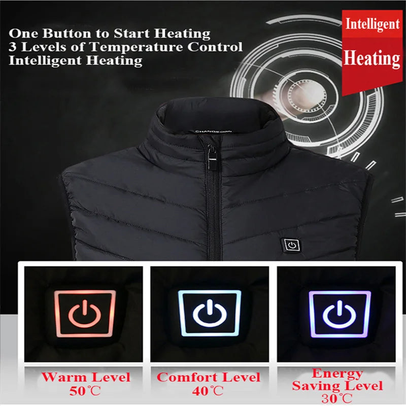 9Areas Self Heating Vest Jacket Vest Winter Electric USB Heater Tactical Jacket Thermal Vest Body Warmer Coat No Battery