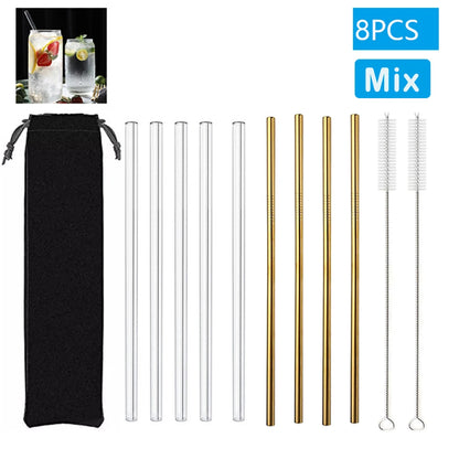 Reusable Glass Drinking Straws Set