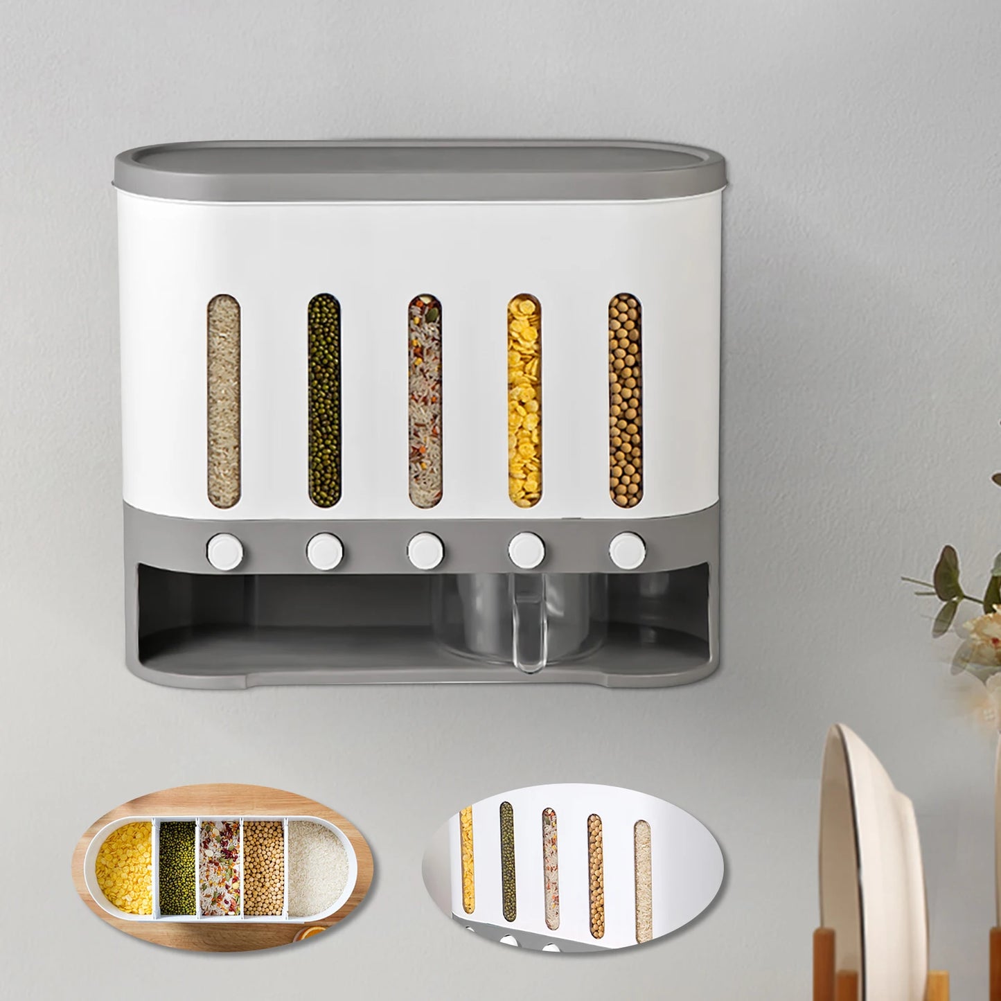 Kitchen Cereal Containers Storage Dry Food Containers Wall Mounted Dispenser Rice Grain Dry Food Storage Container