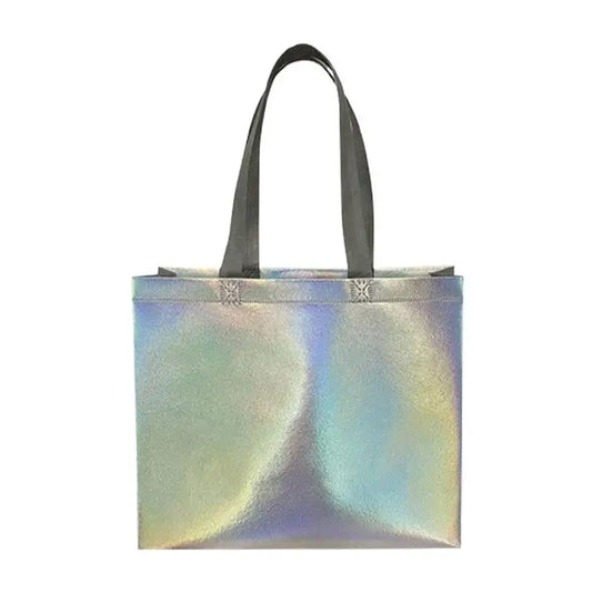 Rainbow Iridescent Bag Non-Woven Shopping Grocery Bags Waterproof Reusable Glossy Welcome Bags For Shopping Parties Travel