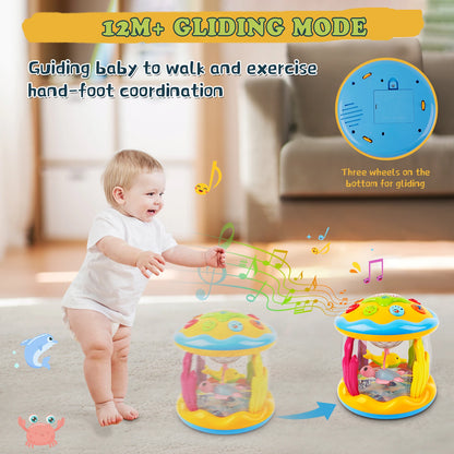 Baby Toys 6 to 12 Months Educational Learning Toys Rotating Ocean Projector Drum with Melodies Musical Light up Toys for Toddler