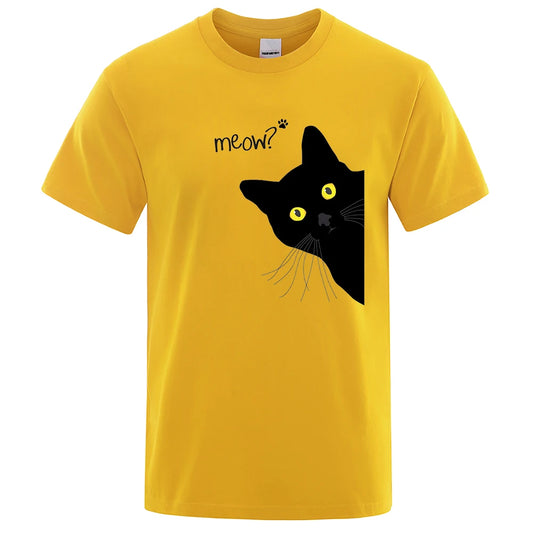 Meow Black Cat Print T-Shirt