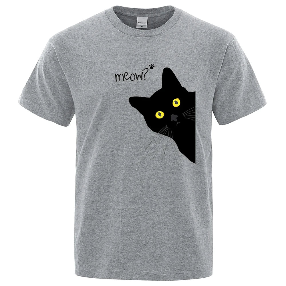 Meow Black Cat Print T-Shirt