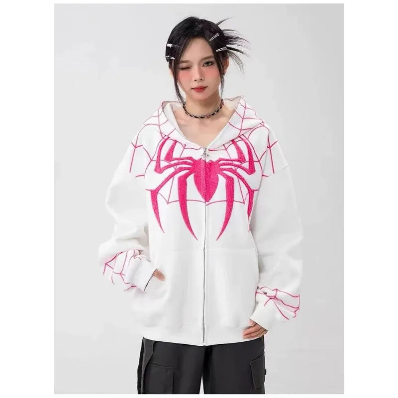 Gothic Y2K Spider Embroidery Hoodie