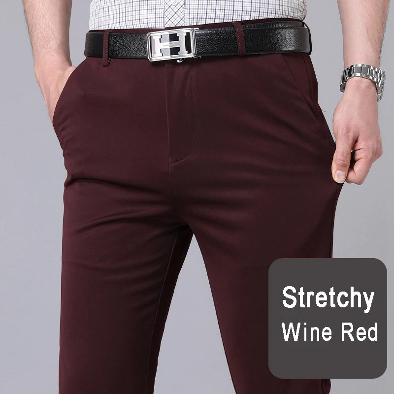 Stretch Solid Black Smart Casual Pants