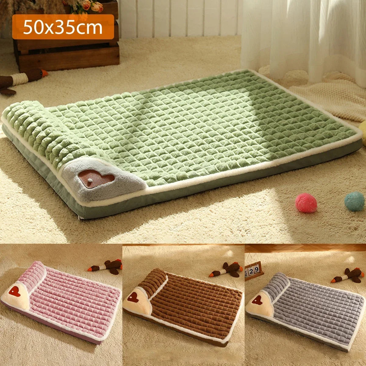 Dog Bed Mat Pet Bed Soft Warm Dog Bed with Pillow Detachable Washable Pet Sleeping Mat Anti-Slip Comfy Kennel Pad Thicken New