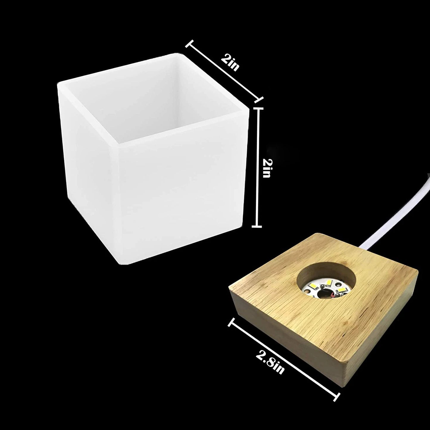 Square Light Resin Mold,led Silicone Molds For Resin,resin Silicone Molds With Wooden Lighted Base Stand For Resin Art