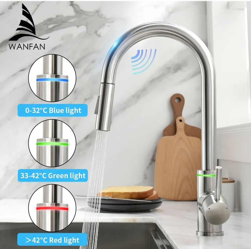 Smart Touch Black Kitchen LED Faucets Crane For Sensor Kitchen Water Tap Sink Rotate Touch Faucet Water Mixer Tap KH-1067