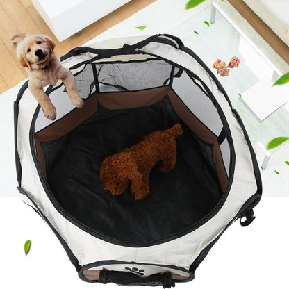 Pet Cat Dog Portable Foldable Cage Exercise & Play Tent Mesh Cover Indoor/Outdoor Use Coffee