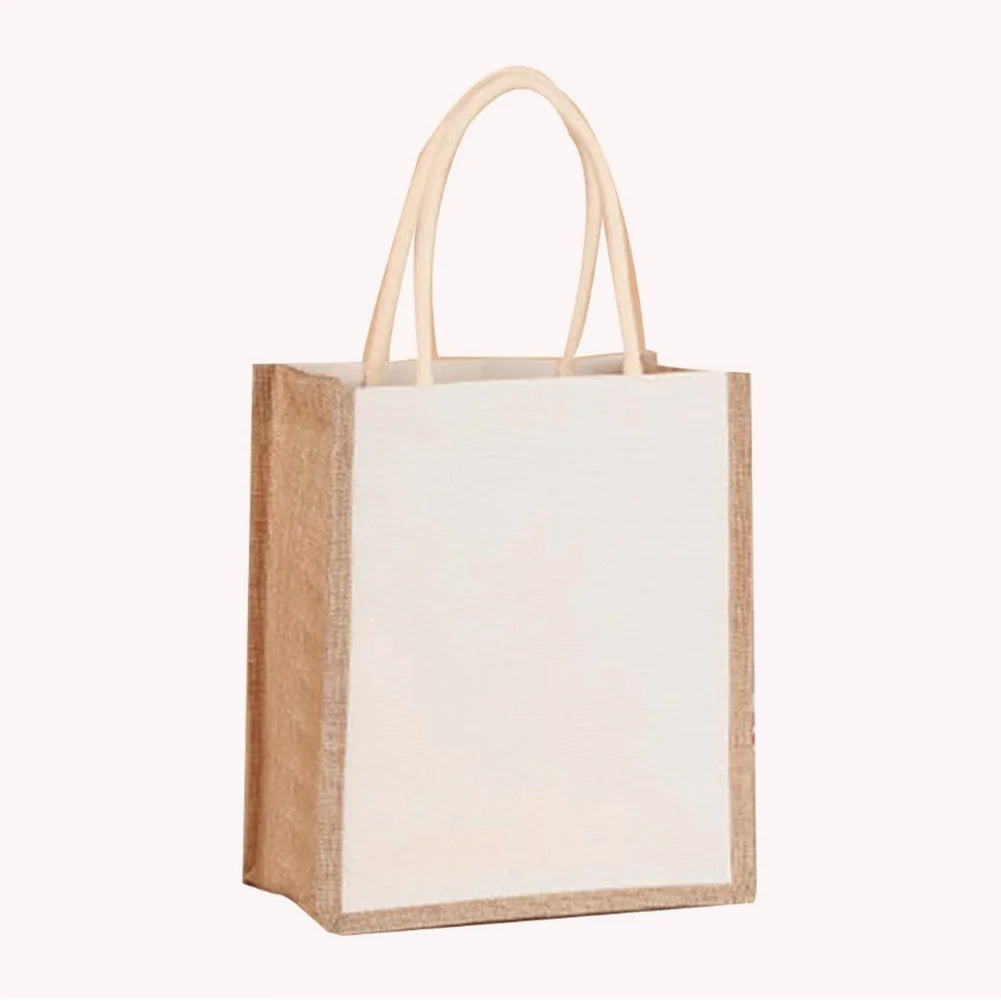 Women Burlap Jute Tote Bag Large Capacity Canvas Top-handle Jute Handbag Grocery Tote Handbag Casual Shopping Bag Gift Bag