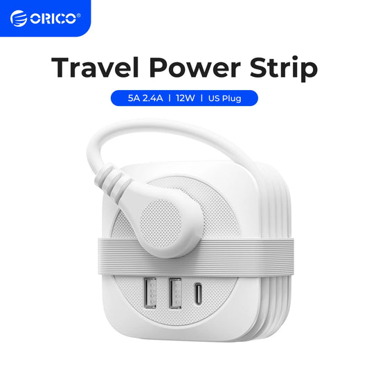 ORICO Travel  Power Strip US Adapter Smart Plug Multiple Extension Socket with 2 USB Ports Type C Fast Charge for Travel Office