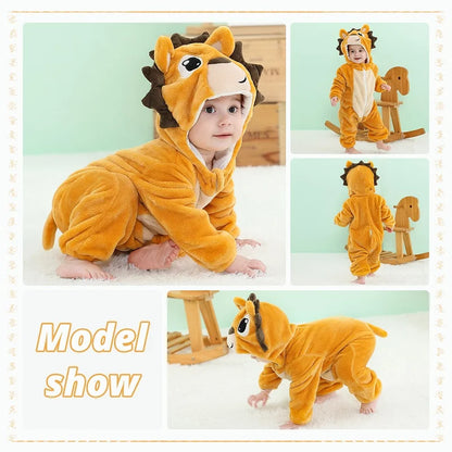 MICHLEY Halloween Baby Rompers Winter Clothes Costume Cow Flannel Hooded Bodysuits Pajamas Animals Overall Jumpsuit For Kids