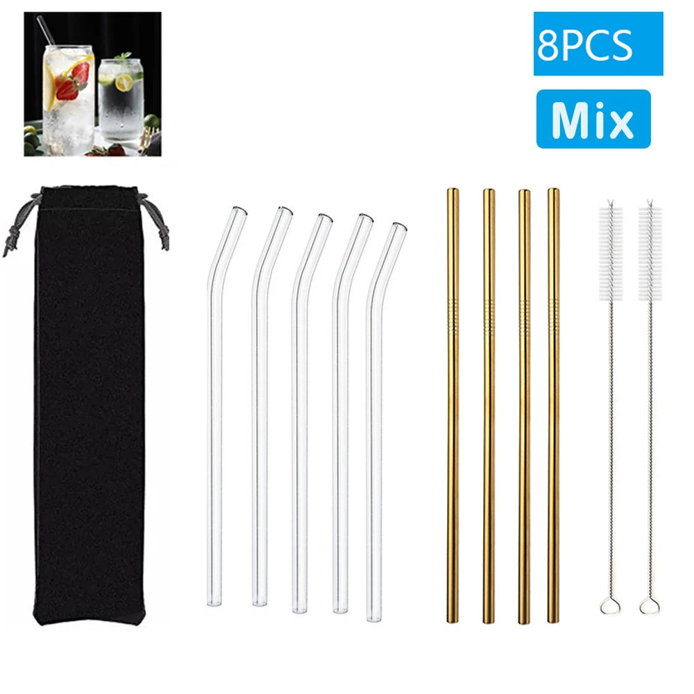 Reusable Glass Drinking Straws Set