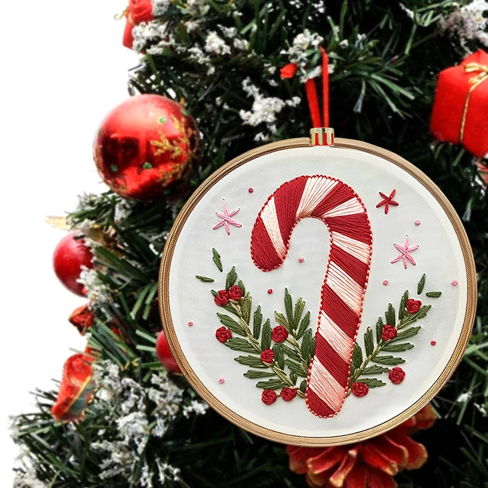 Christmas DIY Embroidery Kit Wreath Handmade Sewing Art Craft Beginners Needlework Printed Pattern Cross Stitch Set Xmas Gift