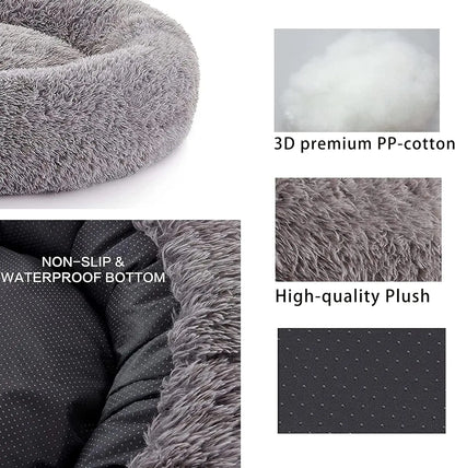 Dog Beds for Large Dogs, Calming Donut Dog Bed, Round Fluffy Dog Beds, Big Plush Pet Bed for Dogs Up to 80Lbs, 34inch