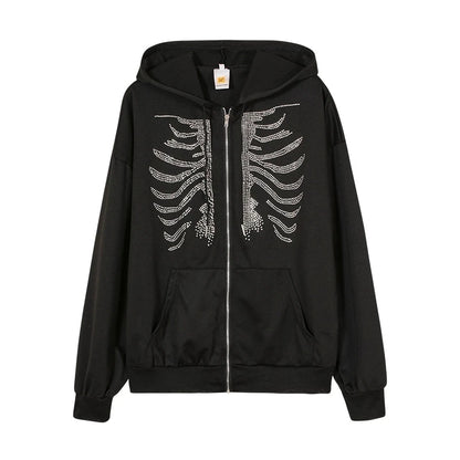 Rhinestone Skeleton Zip Hoodie