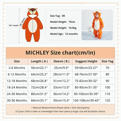 MICHLEY Halloween Baby Rompers Winter Clothes Costume Cow Flannel Hooded Bodysuits Pajamas Animals Overall Jumpsuit For Kids