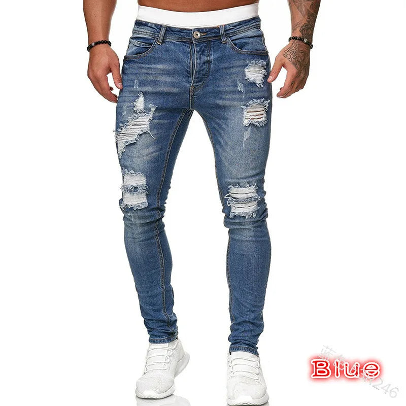 Ripped Mid-Waist Slim Fit Jeans