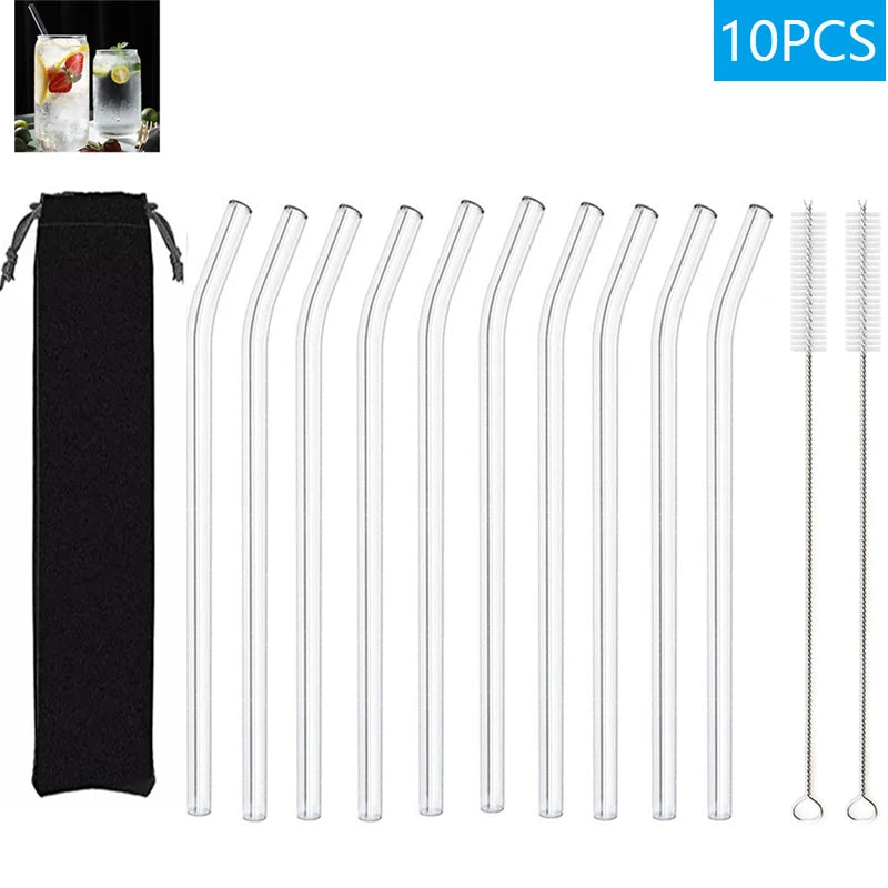 Reusable Glass Drinking Straws Set