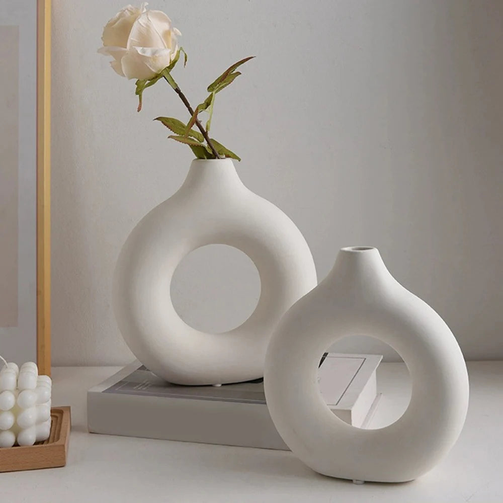 Circle Vase Flower Donut Shape Vase Living Room Decoration Nordic Style Plastic Vase Creativity Desktop Home Decoration Supply